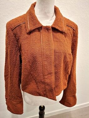 RYEGRASS Textured Cropped Jacket in Orange Size Large
